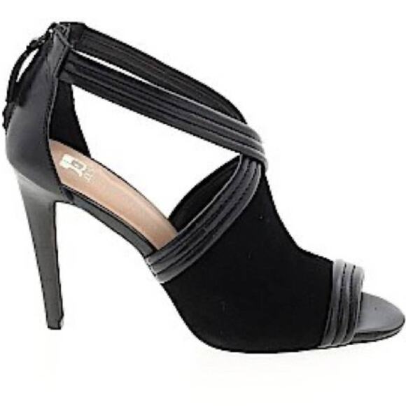 Joe's Jeans Black Peep Toe Heels Size 9.5 Leather & Suede Back Tassel Zipper - Picture 1 of 9